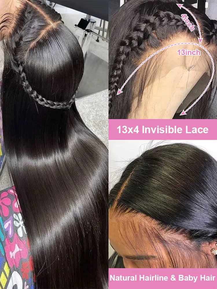 32 Inch 13x6 Hd Bone Straight Raw Human Hair Wigs 300 Density Brazilian Black 13x4 Lace Frontal Wig Human Hairs For Women