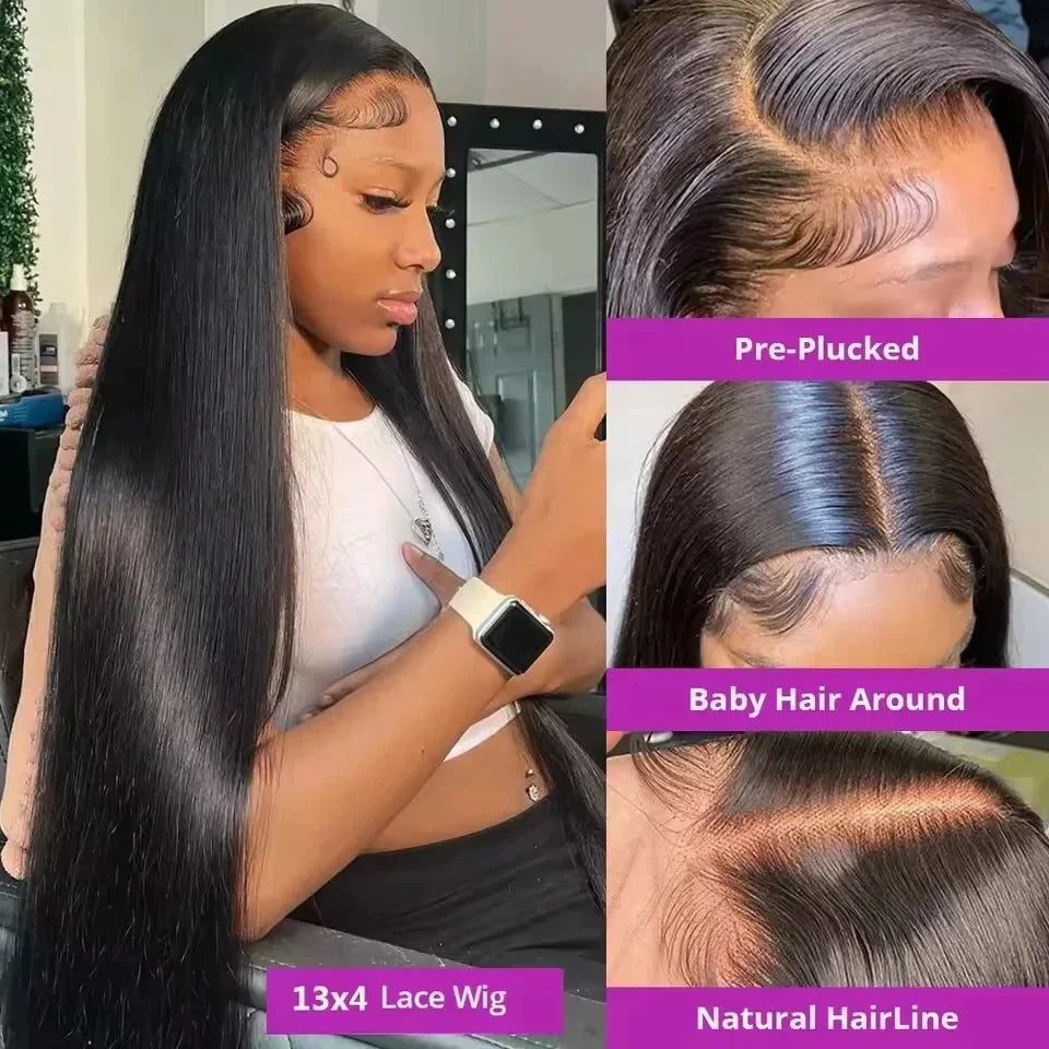 13x4 Brazilian Human Hair Wear and Go 200 Density Straight 13x6 Hd Lace Frontal Wigs Natural Black Pre Plucked with Baby Hair