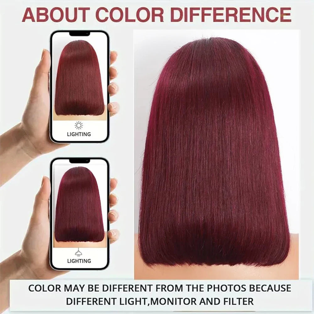16A 100% Human Hair 99j Super Double Drawn Bone Straight Bob Wigs Human Hair Burgundy 5x5 2x6 Glueless HD Lace Wigs For Women