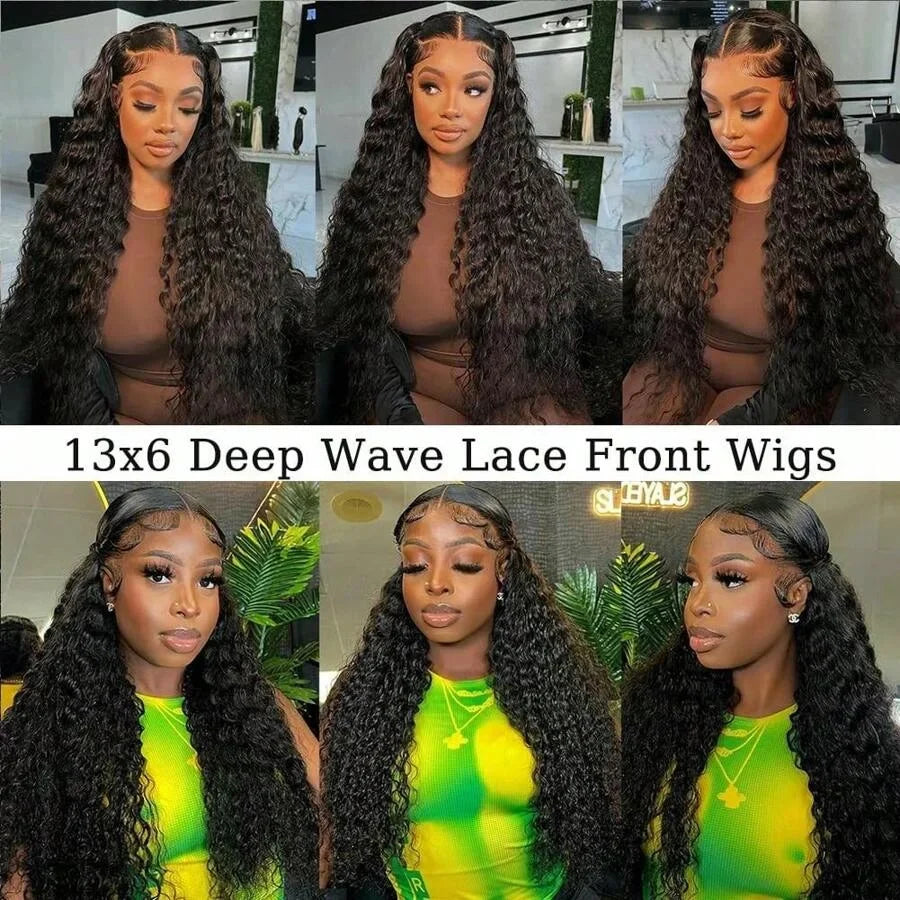 Curly Human Hair Wig Natural Color Deep Wave 38 40 Inch 13x4 13x6 HD Transparent Full Lace Frontal Brazilian Lace Front Wig