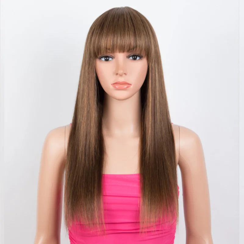Highlight P4/30/27 100% Human Hair Wigs Straight With Bangs Fringe Malaysia Straight Human Hair Wigs Full Machine Made Wigs