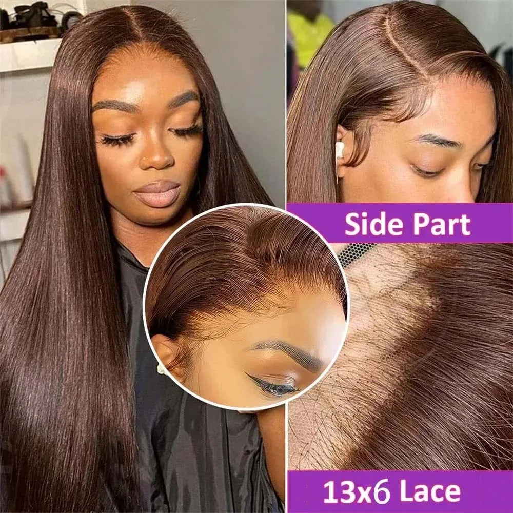 Geeta 13X6 Chocolate Brown Lace Front Wig 200% Pre Plucked Pre Plucked Pre Bleached Bone Straight Human Hair Wigs For Women