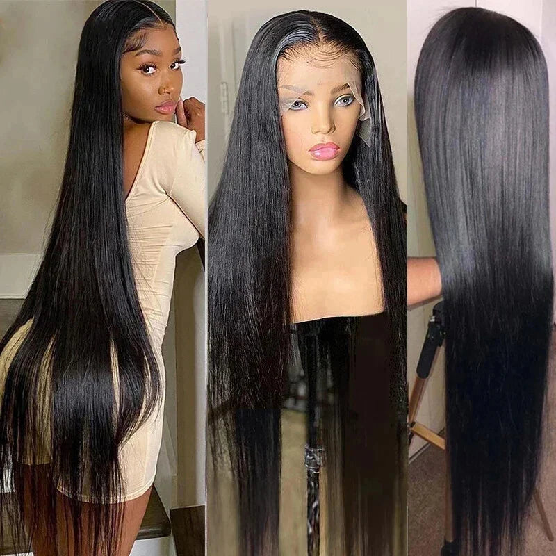 13x4 Brazilian Human Hair Wear and Go 200 Density Straight 13x6 Hd Lace Frontal Wigs Natural Black Pre Plucked with Baby Hair
