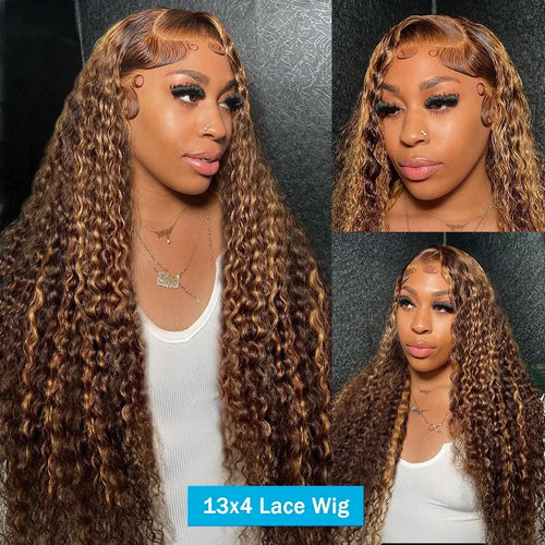 30 40 Inch Curly Highlight Ombre 13x6 Hd Lace Front Human Hair Wigs Brazilian Colored Deep Wave 13x4 Lace Frontal Wig For Women