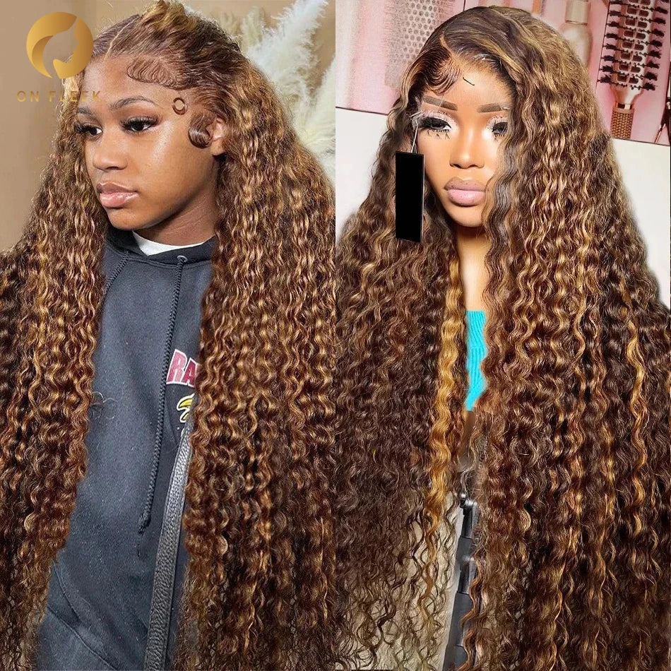 30 40 Inch Curly Highlight Ombre 13x6 Hd Lace Front Human Hair Wigs Brazilian Colored Deep Wave 13x4 Lace Frontal Wig For Women