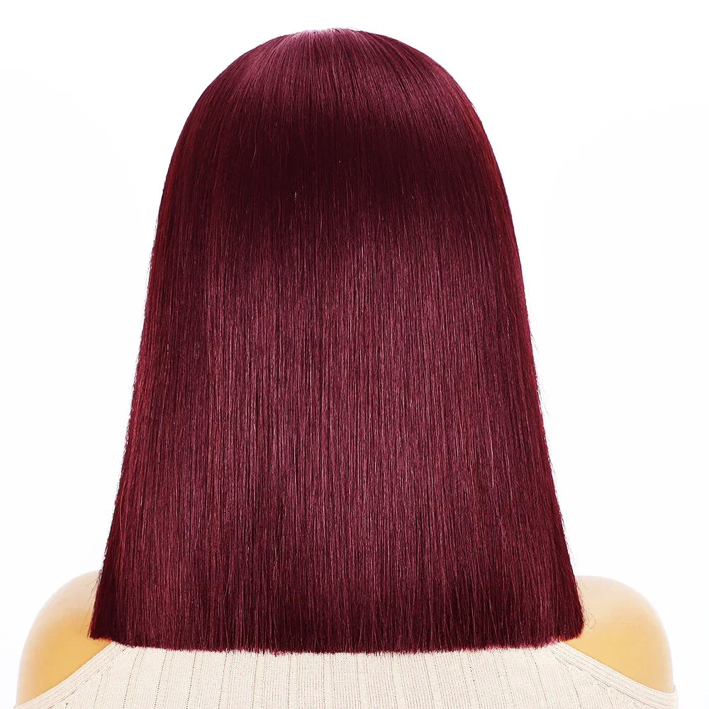16A 100% Human Hair 99j Super Double Drawn Bone Straight Bob Wigs Human Hair Burgundy 5x5 2x6 Glueless HD Lace Wigs For Women