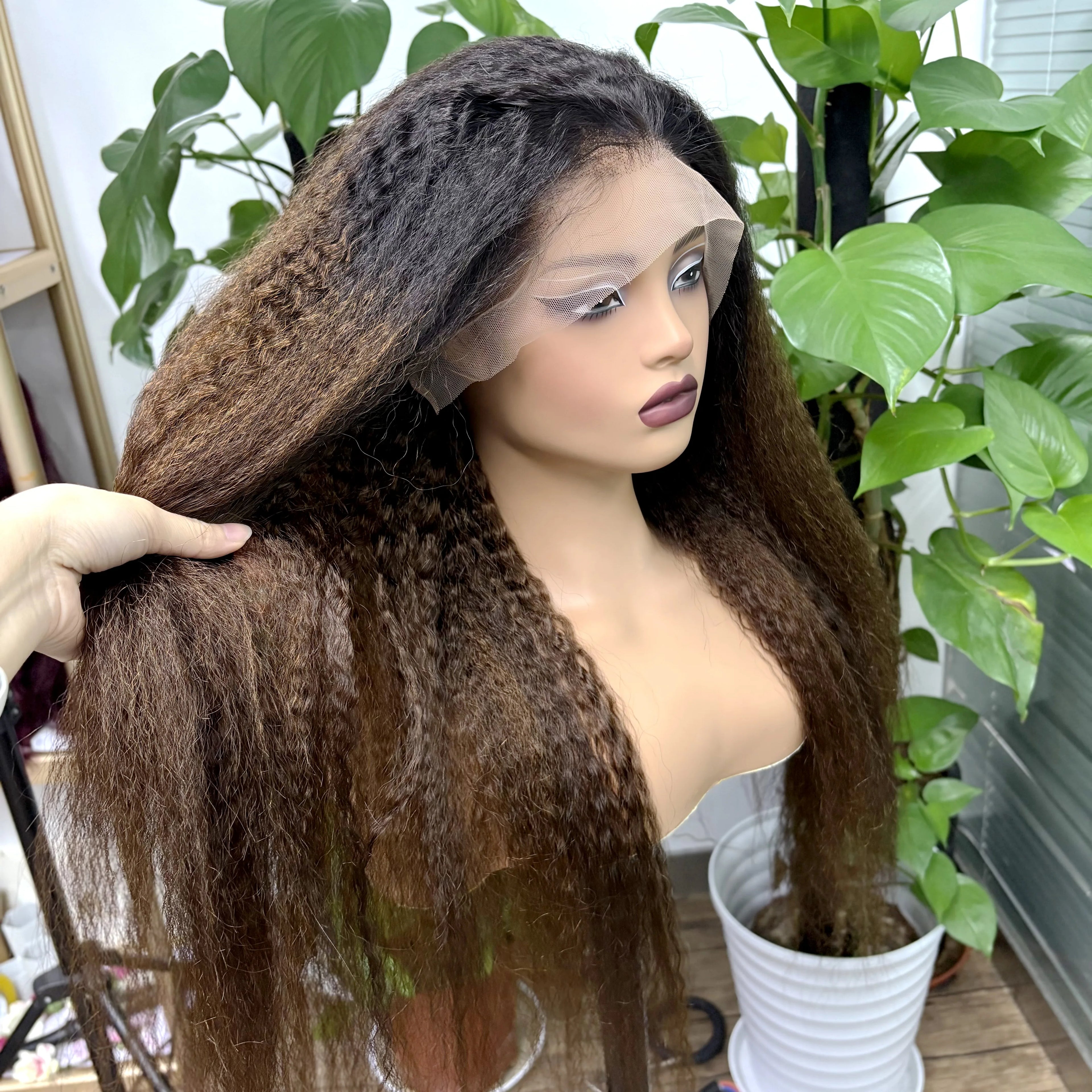 26 28in T1B/4 350% Density 13x4 Lace Front Yaki Straight Human Hair Wigs Kinky Straight Brazilian Remy Hair Wig For Black Women