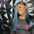 Blue Ombre Human Hair Wigs 13x4 13x6 Transparent Lace Frontal Wig Brazilian Body Wave Lace Front Wig Straight 5x5 Closure Wig